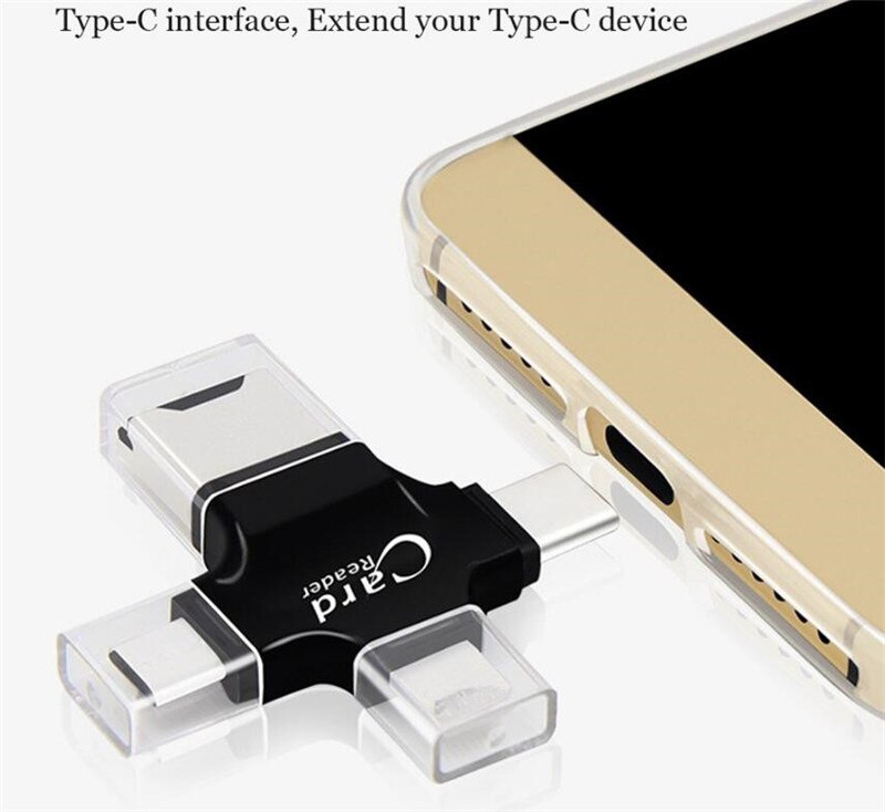 4 in 1 Type-c/8pin/Micro USB/USB 2.0 Memory Card Reader Micro SD Card Reader for Android Ipad/iphone 7plus 6s5s OTG reader