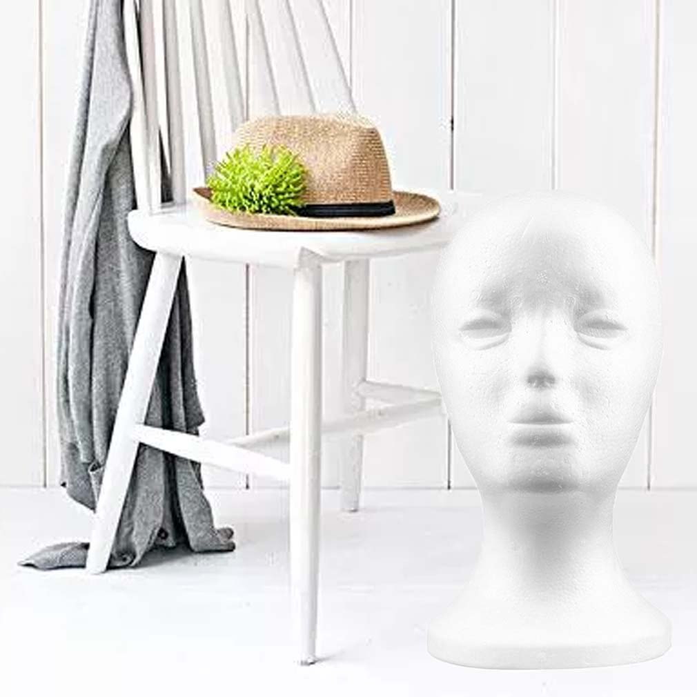Maniquí de espuma de poliestireno para mujer, modelo de cabeza de maniquí, peluca de espuma, gafas de pelo, vitrina, soporte de exhibición, color blanco,