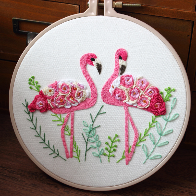 1 stk flamingo blomstermønster broderikit til begyndere håndarbejde sæt korssting syning kunst håndværk maleri boligindretning