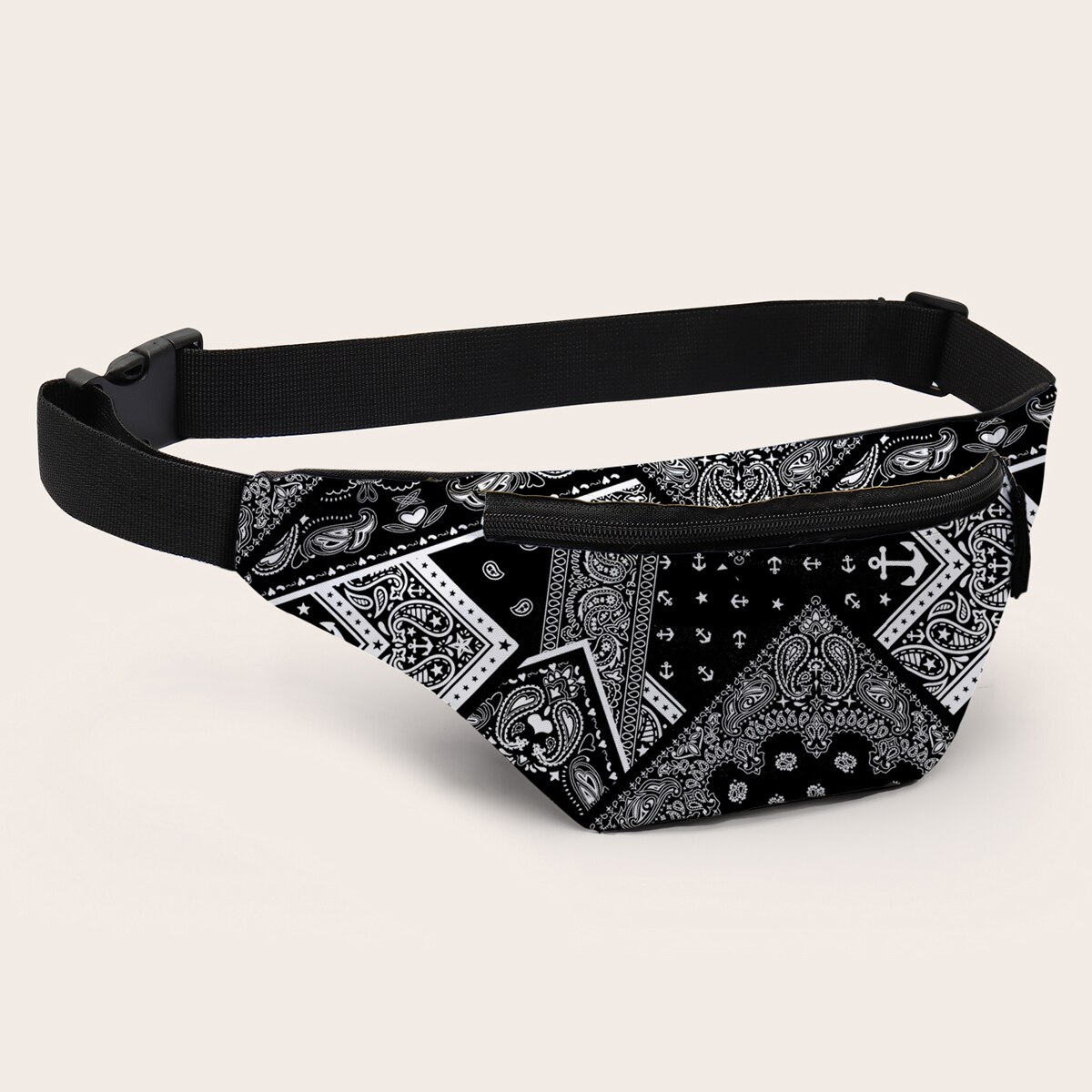 Deanfun Waist Bag Balck And White Printed Fanny Pack For Women Belt Bag 18054