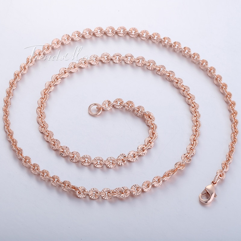 3mm Womens 585 Rose Gold Filled Cut Rolo Ronde Ketting Mode-sieraden GN357