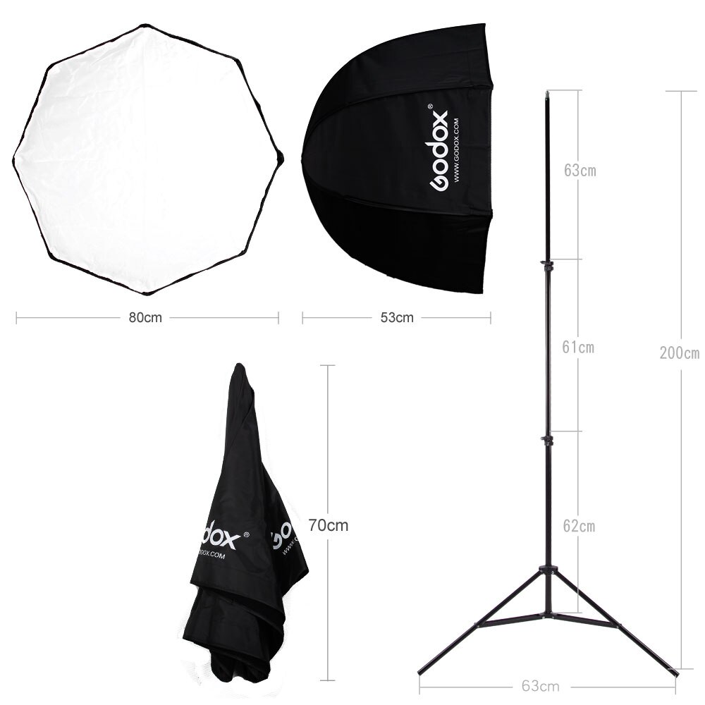 Godox 31.5in 80cm Octagon Umbrella Softbox 200cm Light stand Umbrella Shoe Bracket Kit for Speedlite Flash