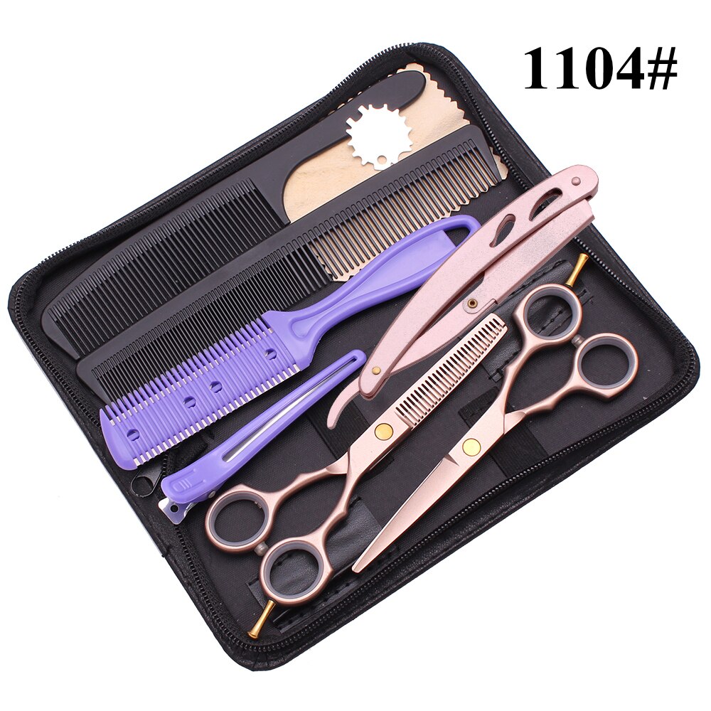 Frisør saks sæt 5.5 " rustfri gravering logo barber klippe saks tyndere saks hår saks lilla farve  c1104