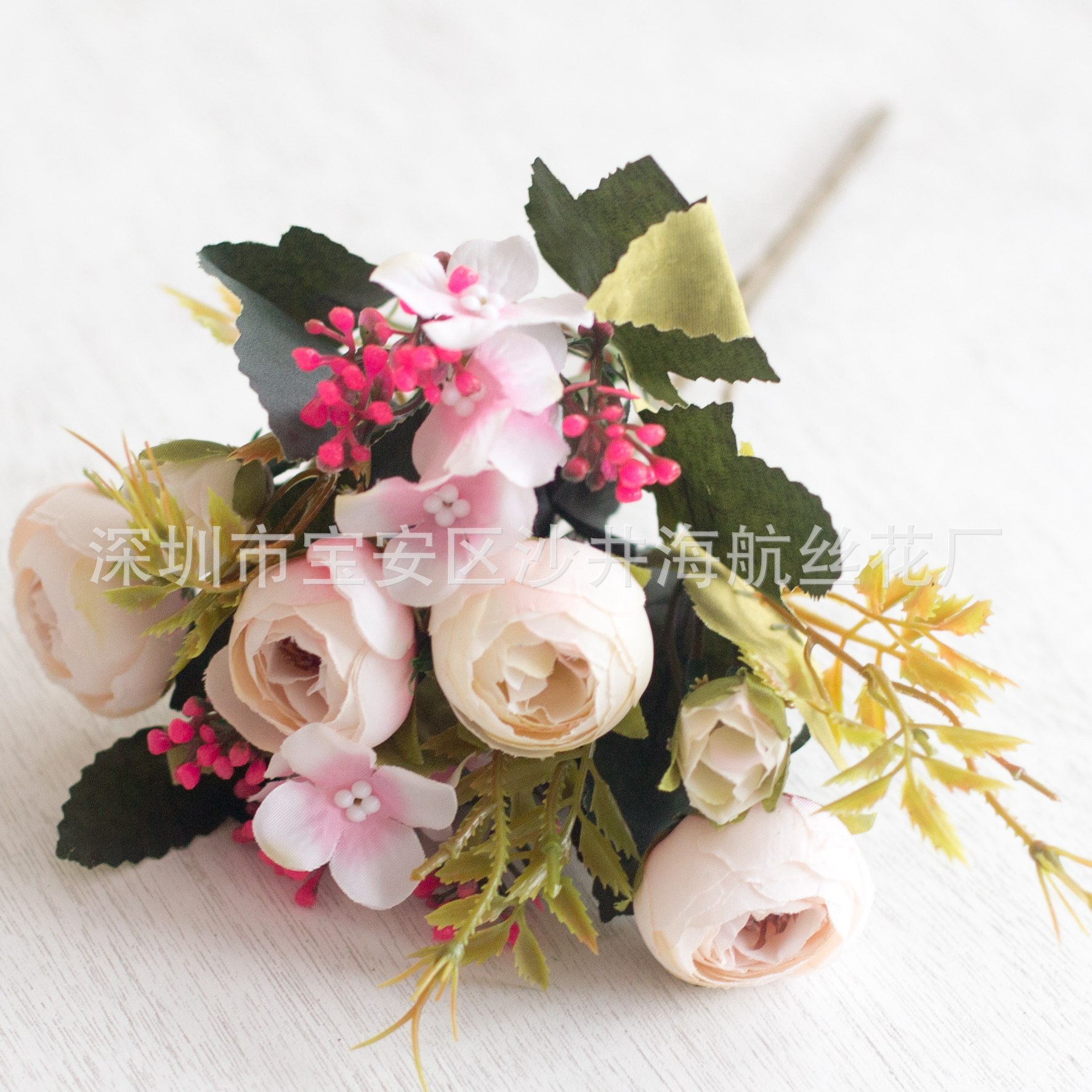 Hipster 5 têtes diamant thé bourgeon artificiel bouton de rose mariage décoratif fleur ameublement maison fleur européenne: Rose clair