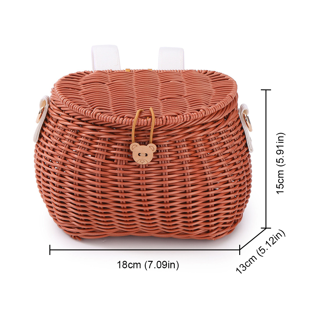 Cesta de bicicleta para niños, cesta de bicicleta tejida de plástico, cesta de mimbre para bicicletas para niños, cesta delantera para bicicleta, mochila, accesorios para bicicleta: Morado