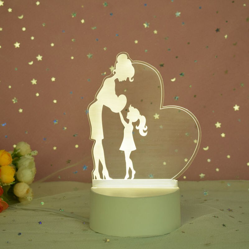 Lámpara de holograma 3D para madre, luces acrílicas USB con caja de , de aniversario, de amor de cumpleaños para mamá: mom daughter