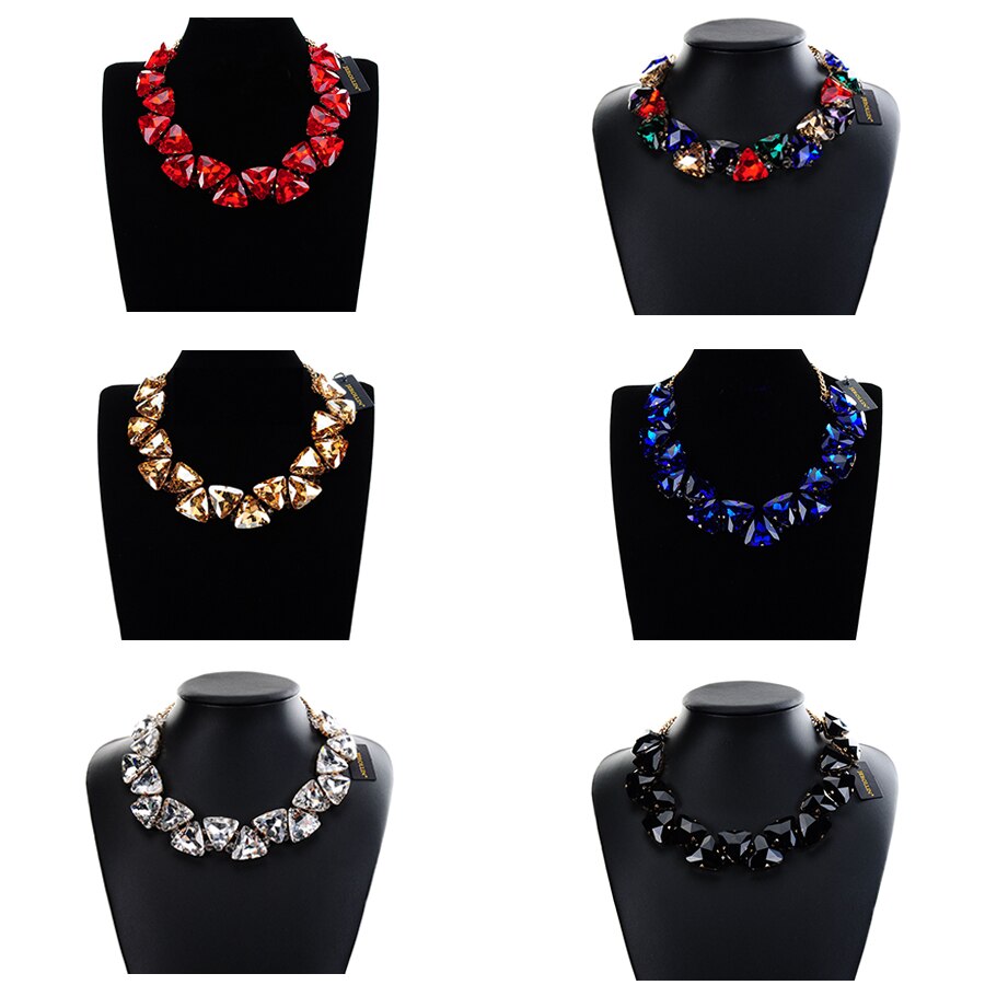 Jerollin Jewelry Gold Chain 7 Colors Triangular Glasses Chunky Choker Statement Bib Necklace for Women Party Jewelry