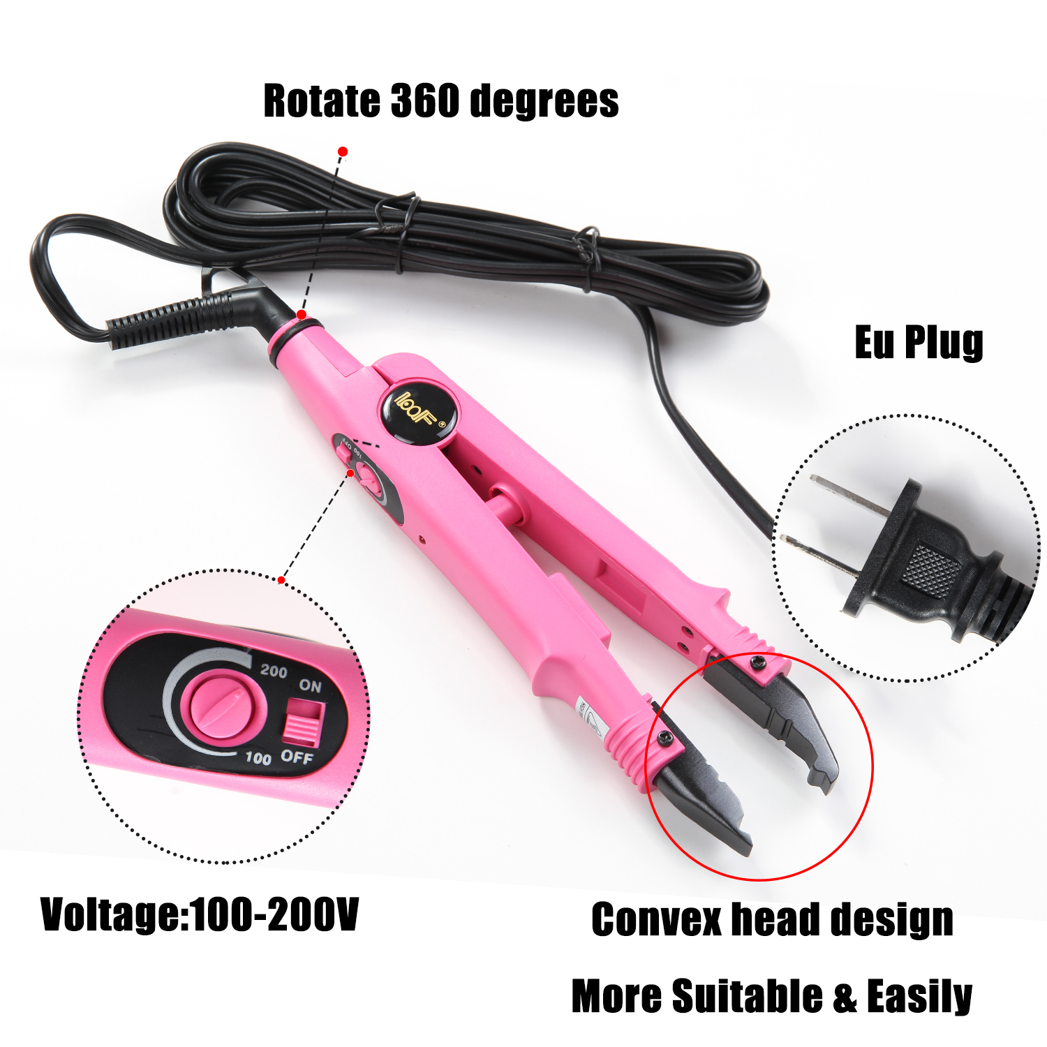 Ferramenta profissional de extensão de cabelo, conector de ferro de calor de fusão, ferramenta de fusão de temperatura ajustável, plugue reino unido/eua/ue