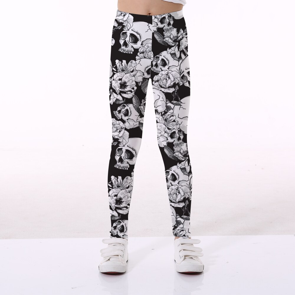 Décontracté Enfants Pantalon de Sport Halloween Crâne Floral Impression Droite Enfants Leggings 5 Modèles