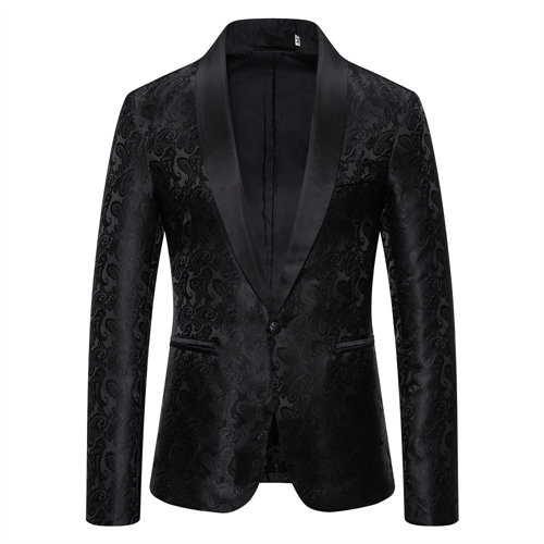 Blazer rojo con flores de anacardo para hombre, chaqueta de vestido de de boda, chaquetas de marcas blancas, azules y negras, S M L XL XXL: L / Negro