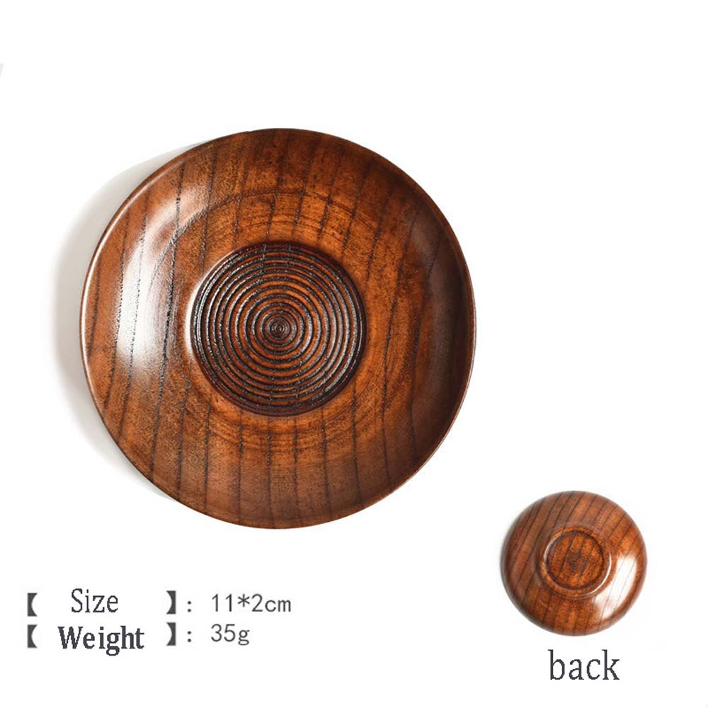 Plato de postre redondo de madera de estilo japonés, platos de fruta, platillo, bandeja de té, plato de cena de postre, suministros de vajilla para el hogar, 1 Uds.: E
