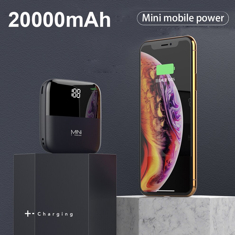 20000mAh Mirror Screen Portable Power Bank 3 Input Double Output Mini Powerbank For iPhone Android Smart Mobile Phone Poverbank