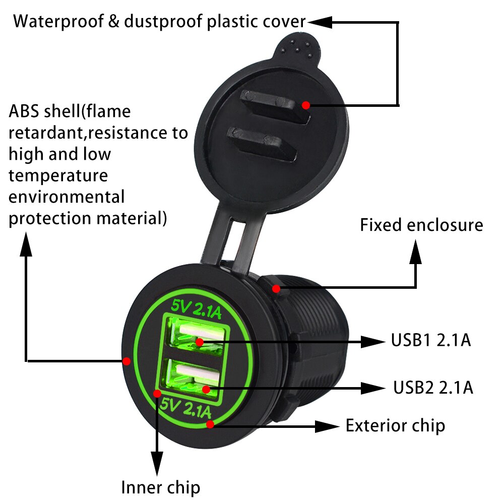 Motorstopcontact, USB C, 12 V USB-stopcontact, motorfiets met QC3.0 USB en PD Type-C, USB C oplader, 12 V, waterdicht, dubbele laadbus voor auto, camper, boot, jacht