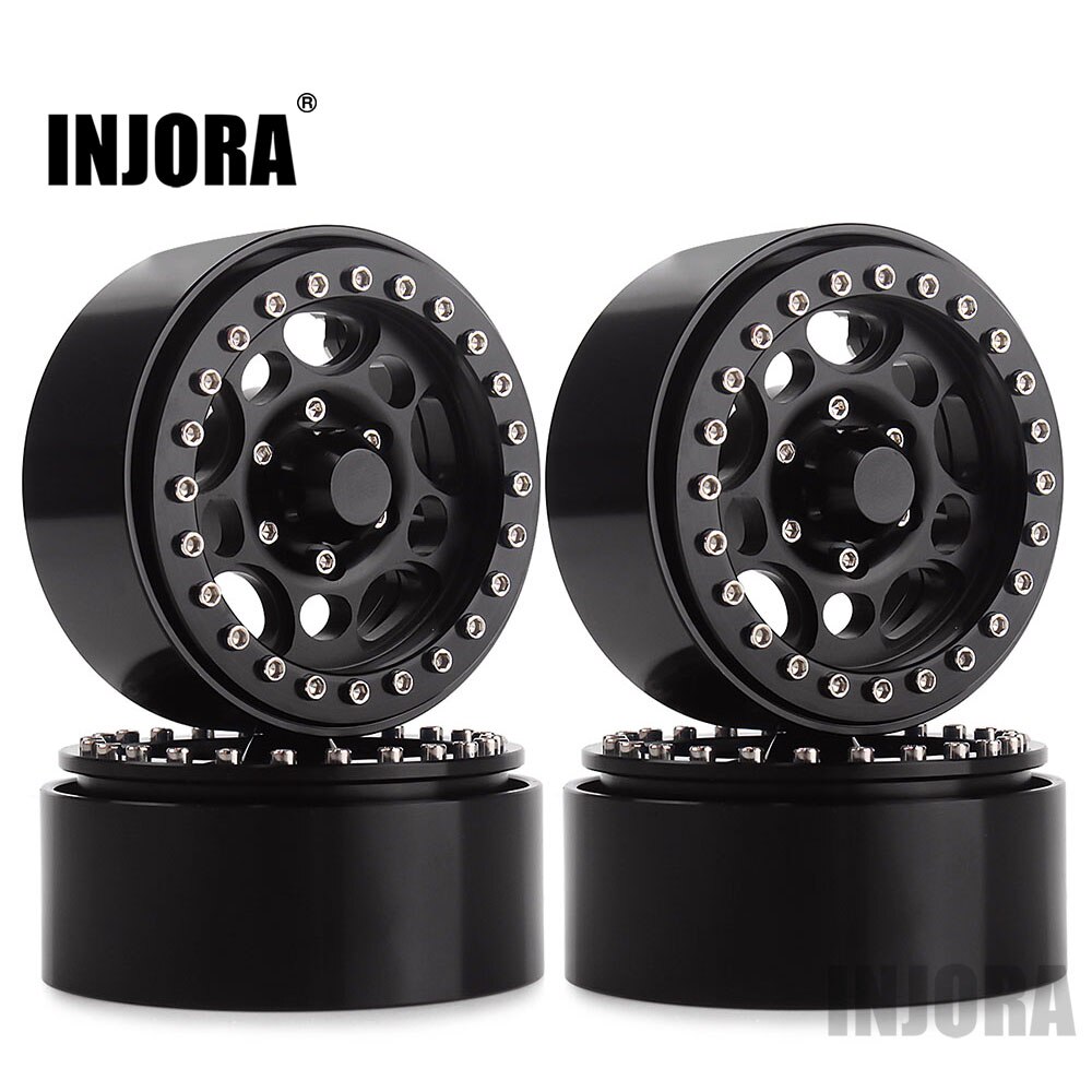 INJORA 4pz Metallo 1.9 Beadlock Ruota orlo centro per 1:10 RC cingolato assiale SCX10 SCX10 II 90046 AXI03007 D90 d110 MST: 04nero