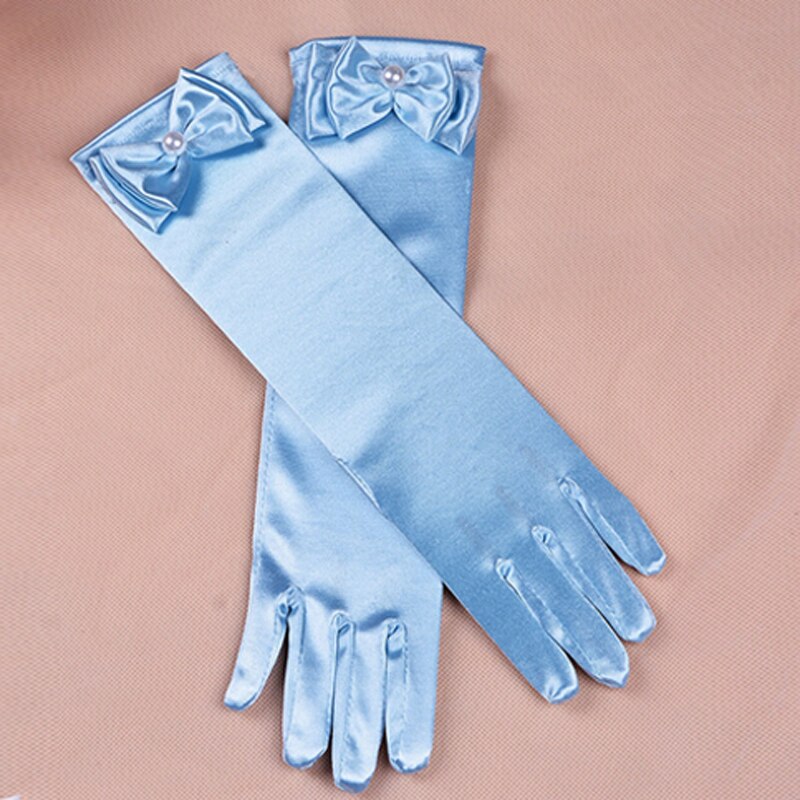 neue handschuhe für mädchen Lange prinzessin handschuhe mädchen hochzeit kleid handschuh bogen kostüm zubehör Satin- handschuhe geburtstag blau