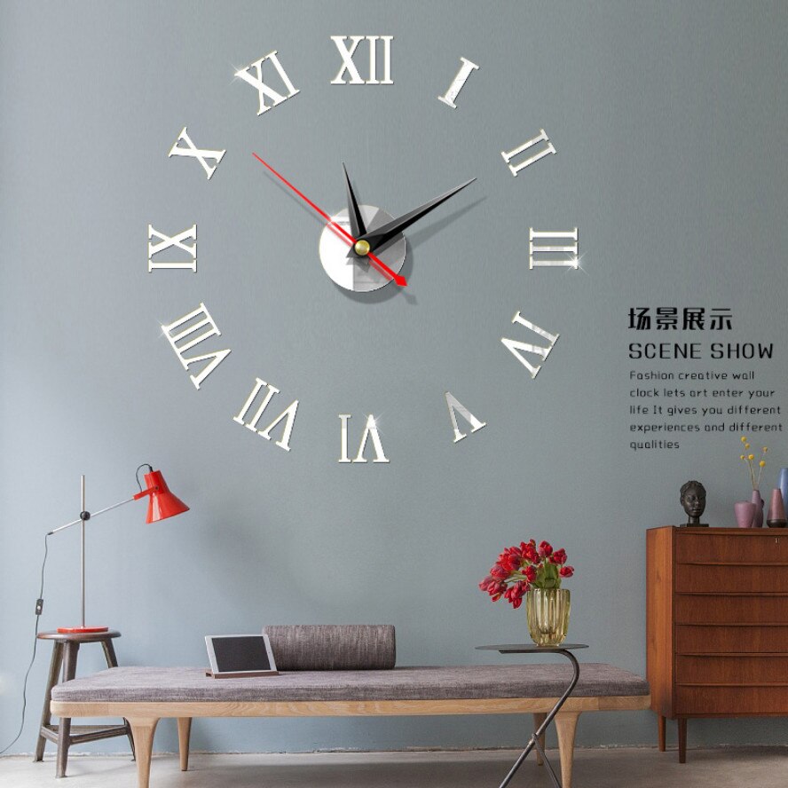 Wandklokken Horloge 3d Romeinse cijfers Diy Acryl Spiegel Klok Horloge Stickers Home Decoratie Woonkamer