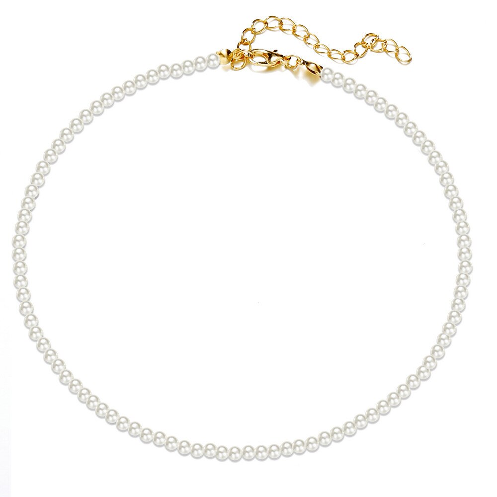 DIEZI Vintage Simple Imitation Pearl Short Collar Necklace Statement Choker Necklaces For Women Jewelry: 0.4cm