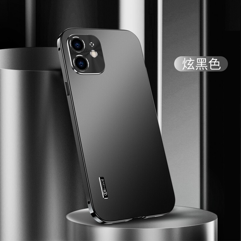 Obudowa ze stopu lotniczego akrylowa obudowa z tyłu dla iphone 12 Pro MAx 12 mini obudowa z tyłu metalowa kamera dla iphone 12 PRo luksusowa obudowa na telefon: For iphone 12 / Black
