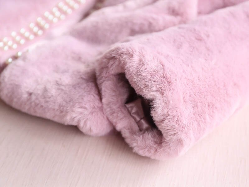 Prendas de vestir para niña, abrigo de piel falsa de manga larga, tops elegantes para niño, ropa de de cuero con perlas, trajes de Navidad