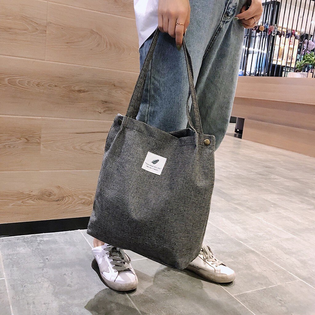 Women's Handbags Casual Women Corduroy Shopping Bag Female Canvas Shoulder Bag Large Storage Handbag Bolsos Mujer: E