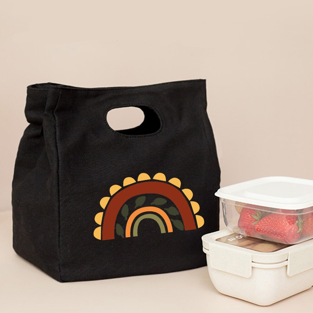 Śliczna modna tęcza drukuj czarne torby na Lunch na co dzień wielokrotnego użytku Eco termiczna torba składana torba podróżna o dużej pojemności Harajuku