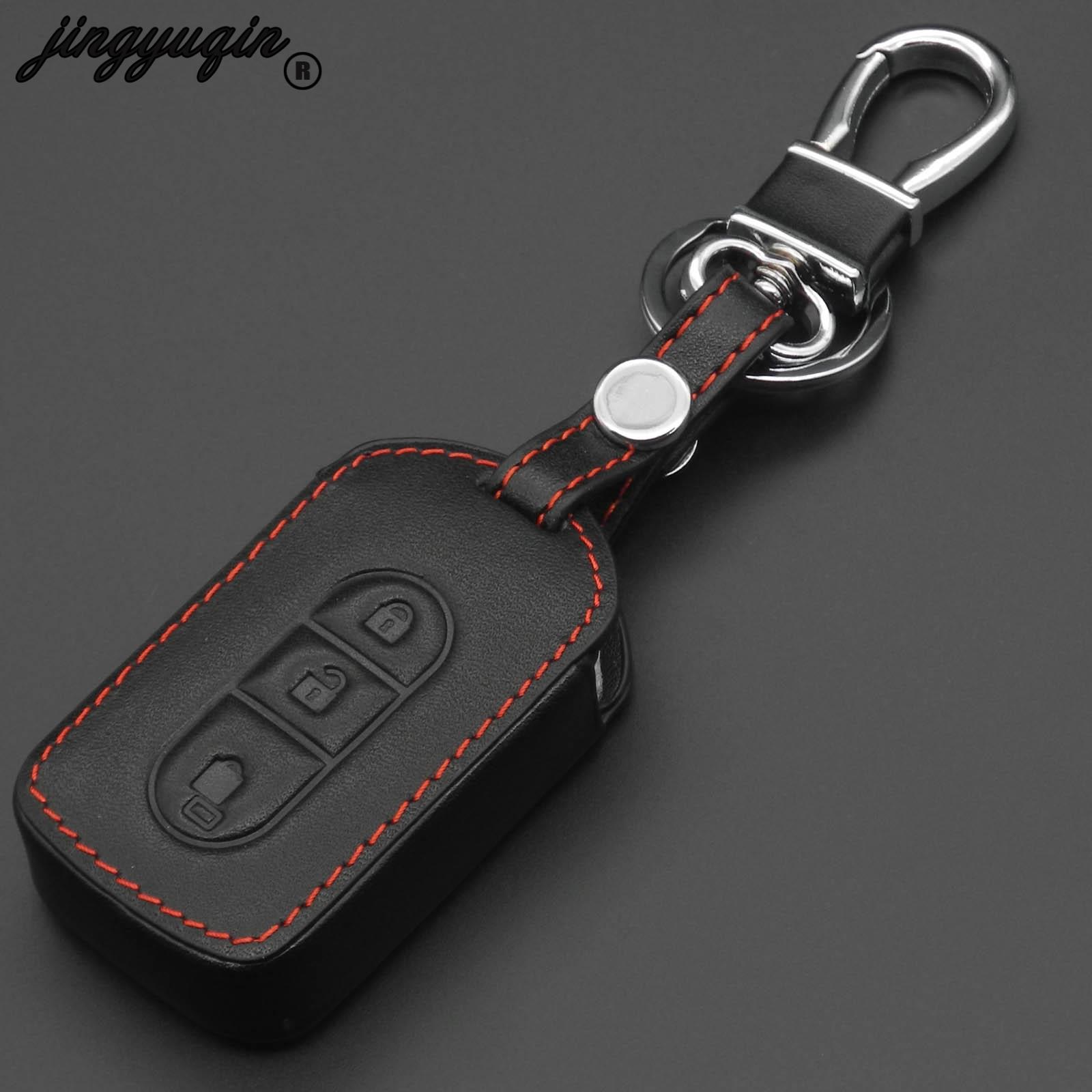 Jingyuqin 3 -knappar bilnyckel läderfodral för nissan tiida note navara qashqai micra juke x-trail pathfinder nyckelring fob