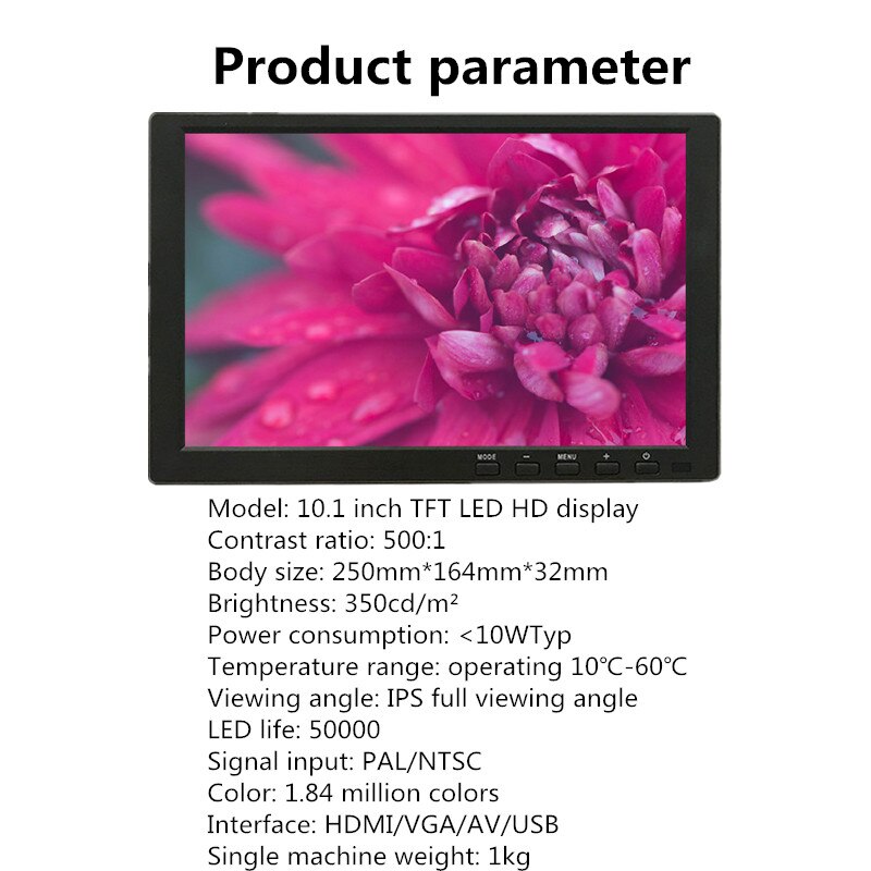 10,1 pulgadas 10 pulgadas HDMI HD pantalla VGA monitor IPS ángulo completo de visión de ordenador pantalla secundaria 1080P