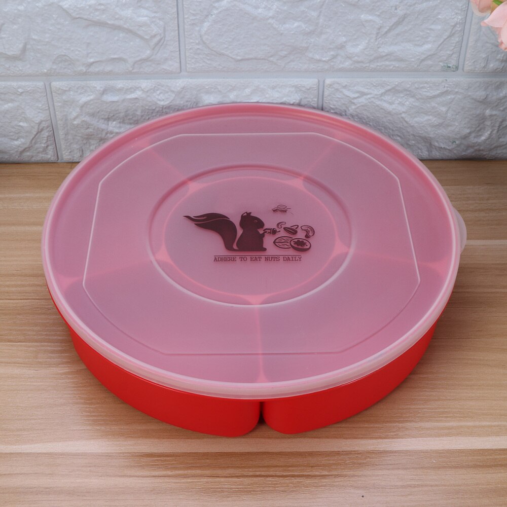 Multi Sectional Snack Serving Tray Set with Lid for Home (Red)