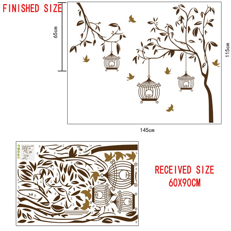 Aftagelig stort familiefoto træ wallstickers pvc selvklæbende vægmaleri kunst boligindretning børn soveværelse stue dekoration: Fuglebur træ