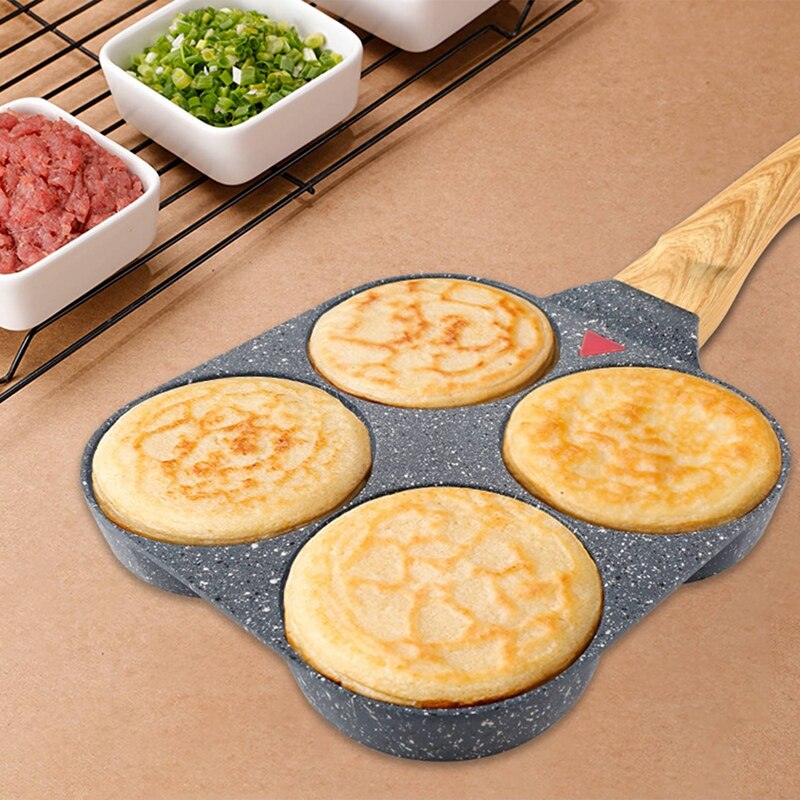 4-Cup Non-stick Ei Pan,7.5 Inch Aluminium Ei Koekenpan, houtnerf Handvat Pannenkoek Pan, Voor Frituren Eieren, Hamburgers