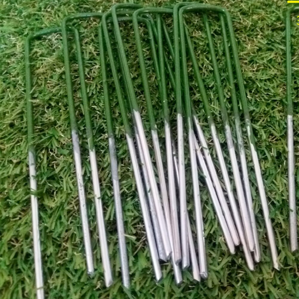 Kunstgras Gazon U-vormige Zware Outdoor Sterke Insert Turf Pin Universele Met Afgeschuind End Verzinkt Staal Half Groen: 20pcs