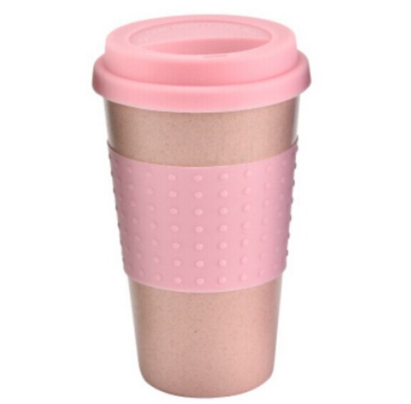 1 tasse à café écologique en paille de blé avec couvercle en silicone: Rose
