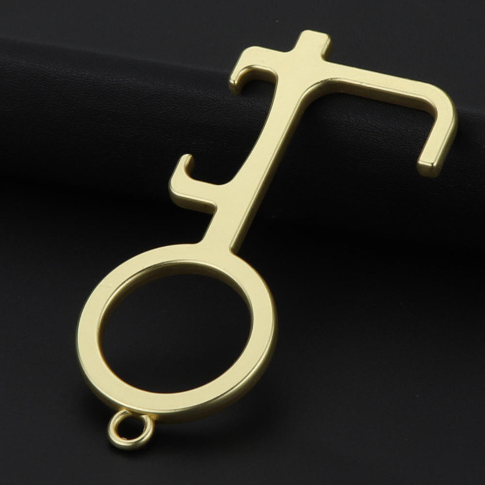 Hygiène main antimicrobien EDC ouvre-porte Portable presse porte poignée clé hygiénique boutons Mobile tactile stylo porte-clés tire-bouchon: Gold