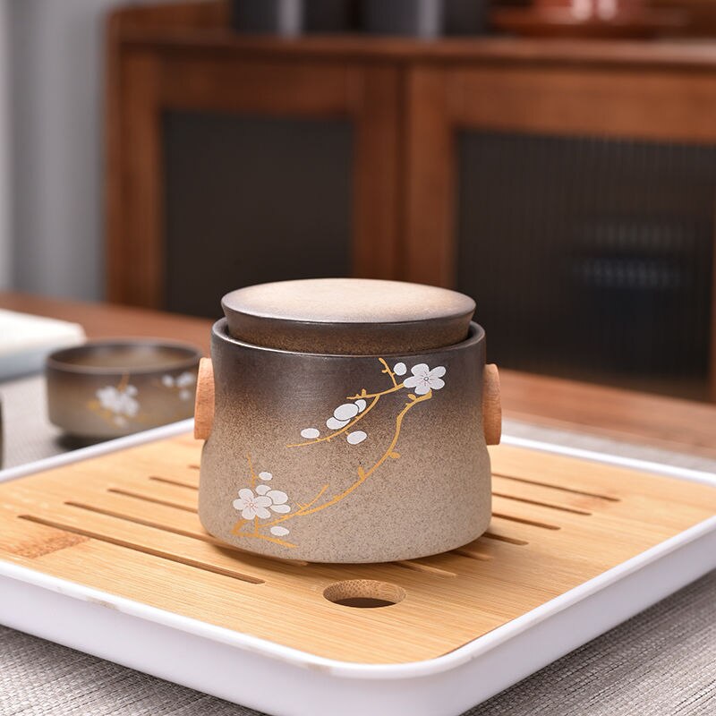 Japanese-style Cherry Blossom Kung Fu Tea Set Small Set One Pot Two Cups Four Cups Portable Travel Tea Set Tea Pot Tea Tray