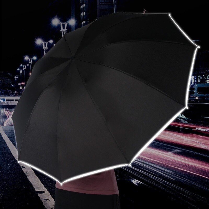 Umbrella Women's Automatic Umbrella Male LED Automatic With Reflective Stripe 3-Folding Inverted 10 Ribs UV Umbrellas