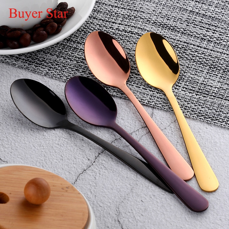 Multi Kleur 4 Stks/set Koreaanse Kleine Koffie Lepels Set Rvs Spiegel Poolse Gold Theelepels Voor Thee Party Kleine Lepel