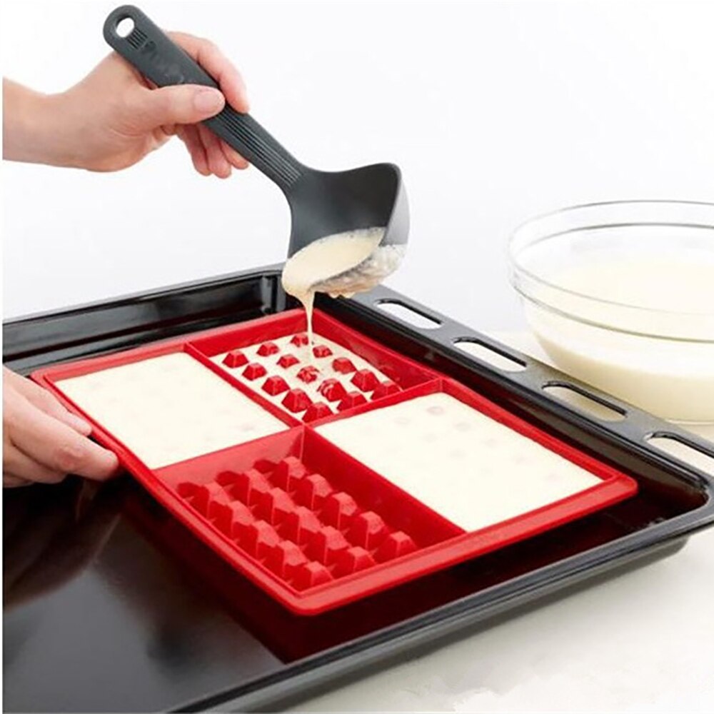4 Grid Waffle Mold Kitchen Silicone Rectangular Waffles Pan Cake Baking Mould Waffle Tray