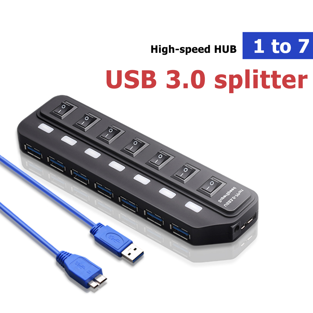 Usb 3.0 Hub 2.0 Hub Multi Usb Splitter 4/7 Poort Expander Meerdere Usb 3 Hab Gebruik Power Adapter USB3.0 Hub met Schakelaar Voor Pc