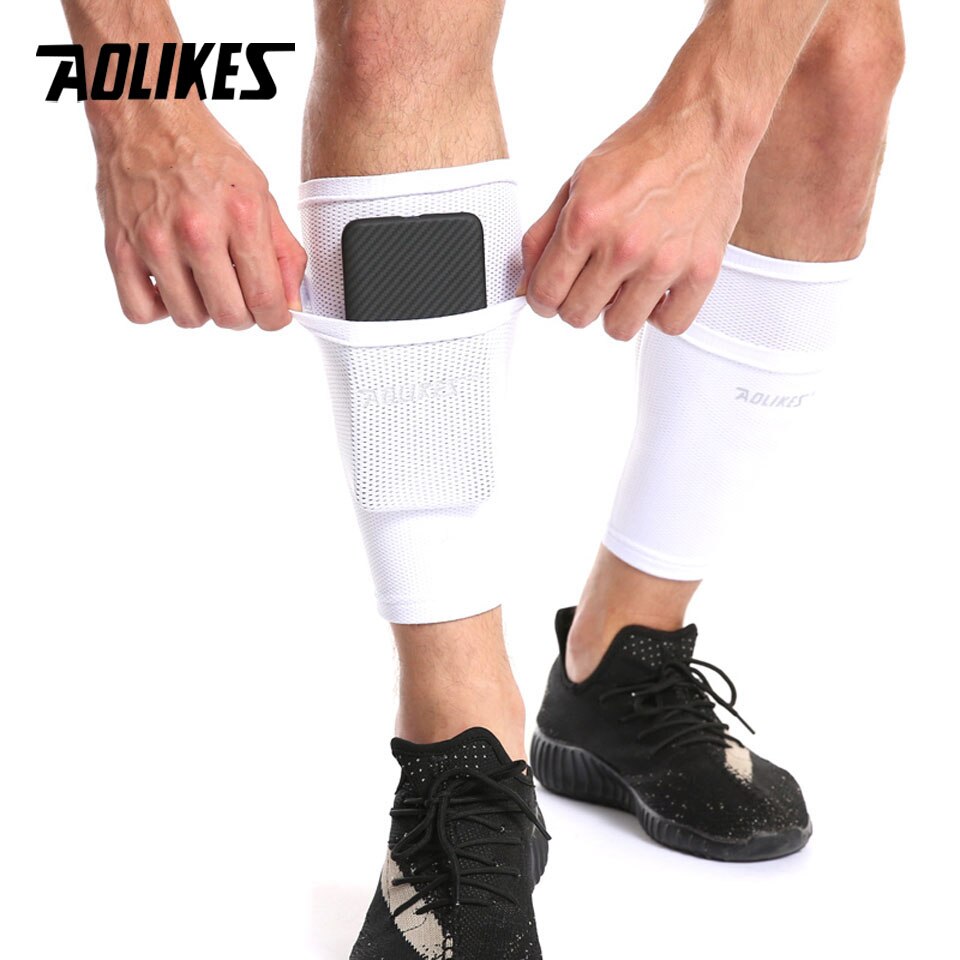 Fútbol pie protección Shin guardia calcetines con bolsillo de fútbol espinilleras pierna mangas apoyo adulto becerro Calcetines