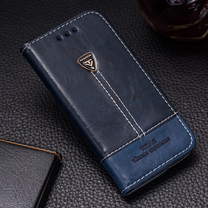 VIJIAR Excellent Inside collect Flip leather Distinguished Retro phone back cover 5.5'For vernee apollo lite case: Blue