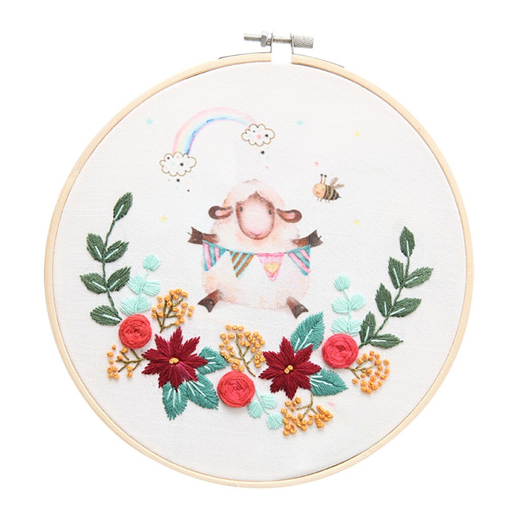 Cross Stitch DIY Stamped Embroidery Starter Kit Cute Animal Pattern Embroidery Cloth Color Threads Tools Kit Bordado: F