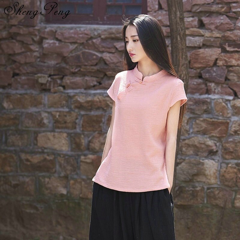 Vêtements traditionnels chinois pour femmes cheongsam top chemise en lin femmes élégantes blouses en coton et lin col mandarin CC068