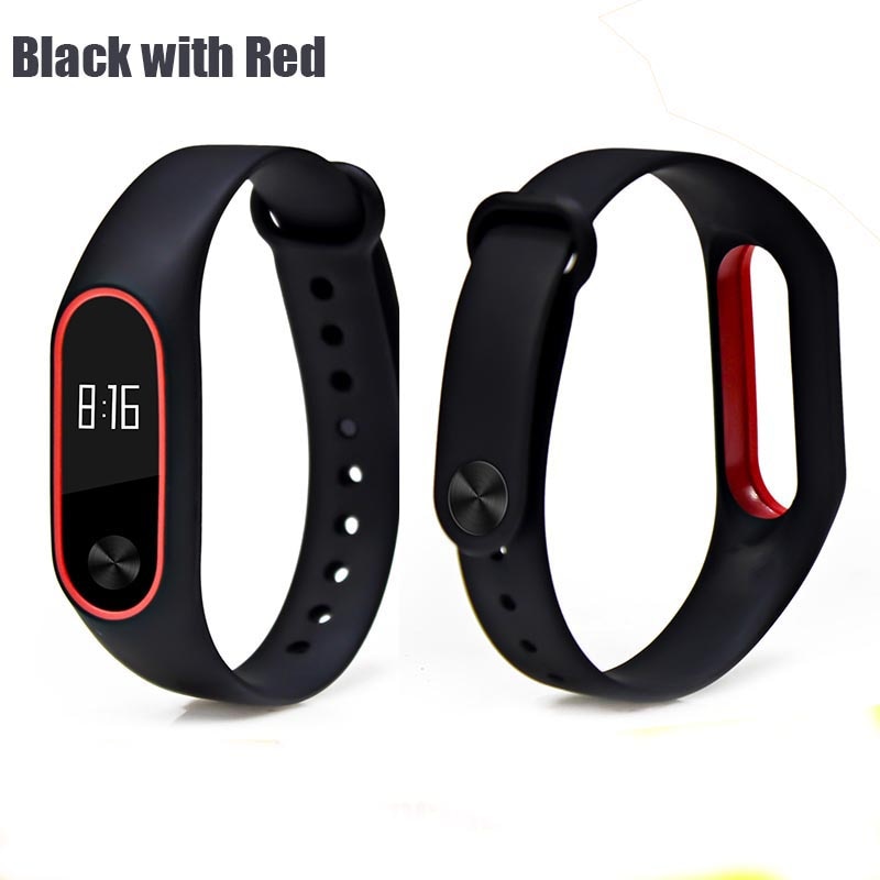 Correa BOORUI de silicona mi Band 2, doble color, reemplazo de correa mi band2, Correa inteligente para xiaomi mi2: Black with red