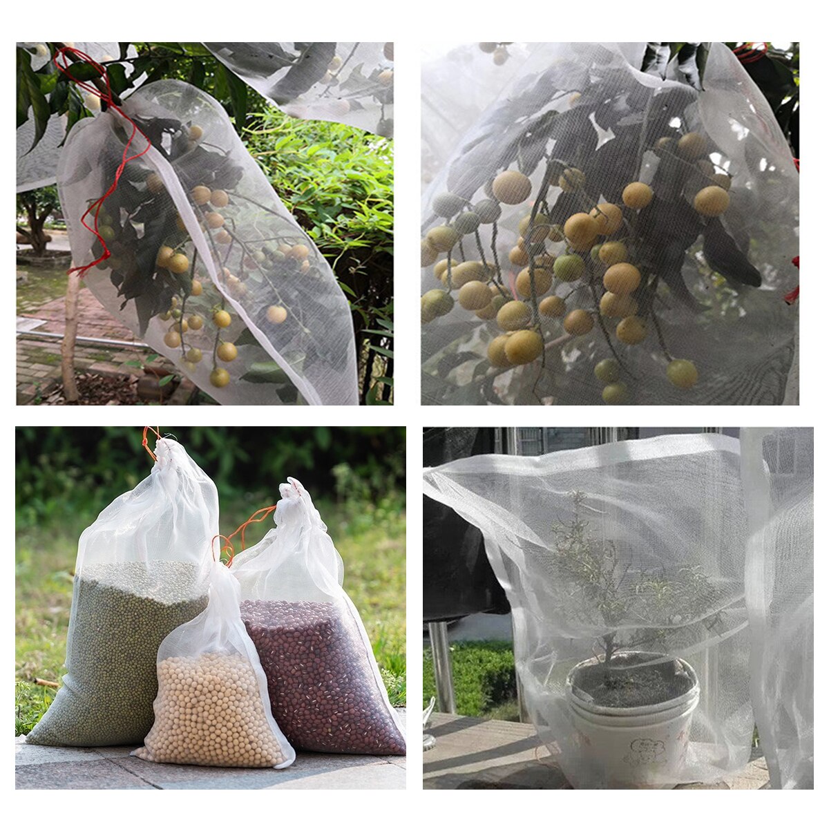 Reusable Plant Fruit Protect Net Bag With Drawstring Netting Barrier Bag Garden to Against Insects Pest Bird Mosquito ect