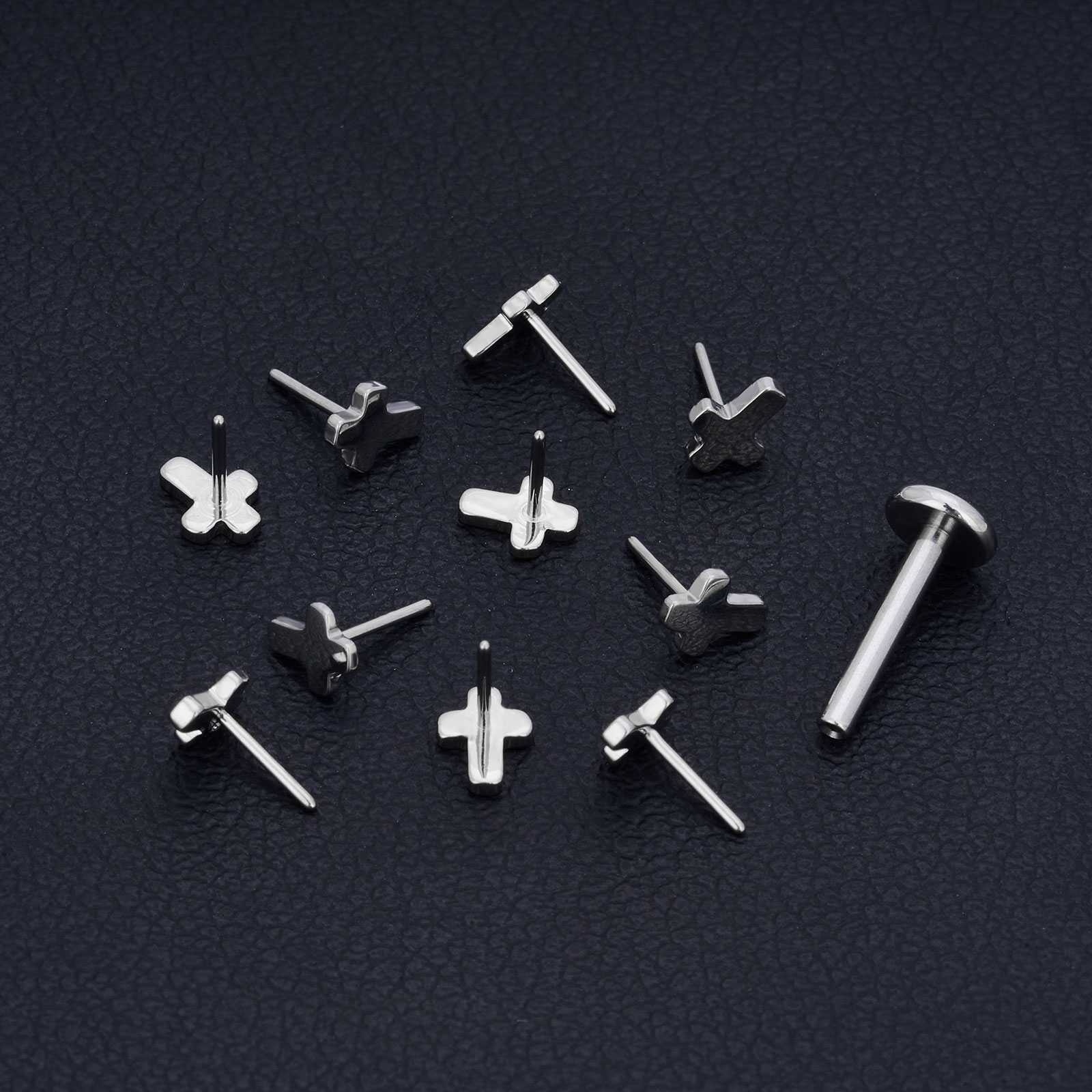 Piercing de titanio G23 sin rosca, estrella, Luna, corazón, Cruz, relámpago, Pin de empuje, Labret, tachuelas superiores, accesorios de joyería, , 10 piezas