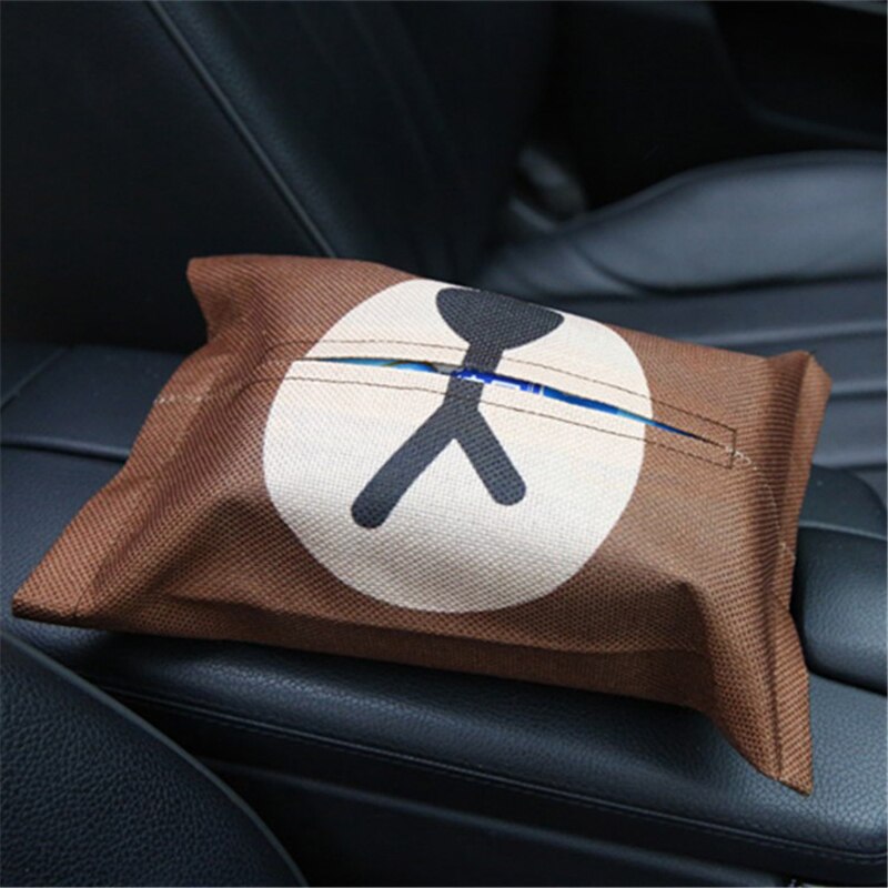 Cute Cartoon Car Universal Tissue Box Set Cotton and Linen Tissue Box Sunshade Seat Hanging Decorative Items: Brown