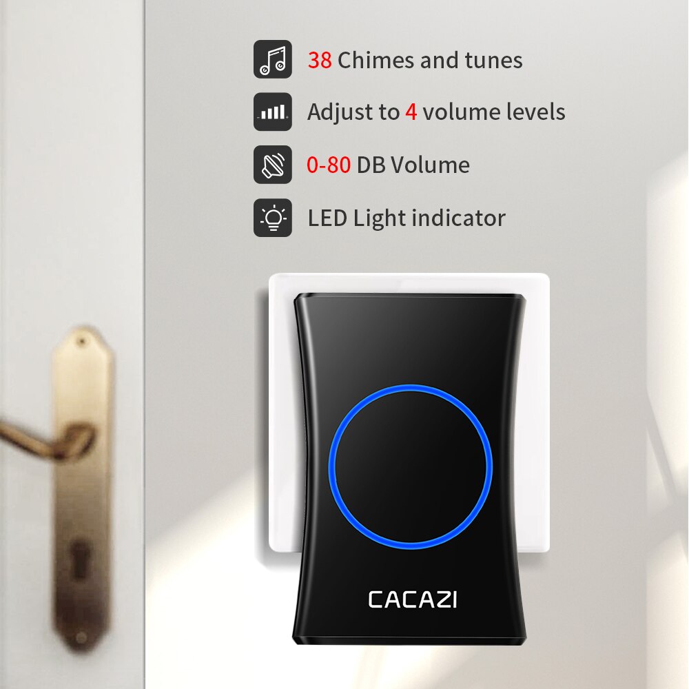 Cacazi intelligent hjem trådløs dørklokke vandtæt 300m fjernbetjening us eu uk au plug 1 knap 5 modtager trådløs ringeklokke