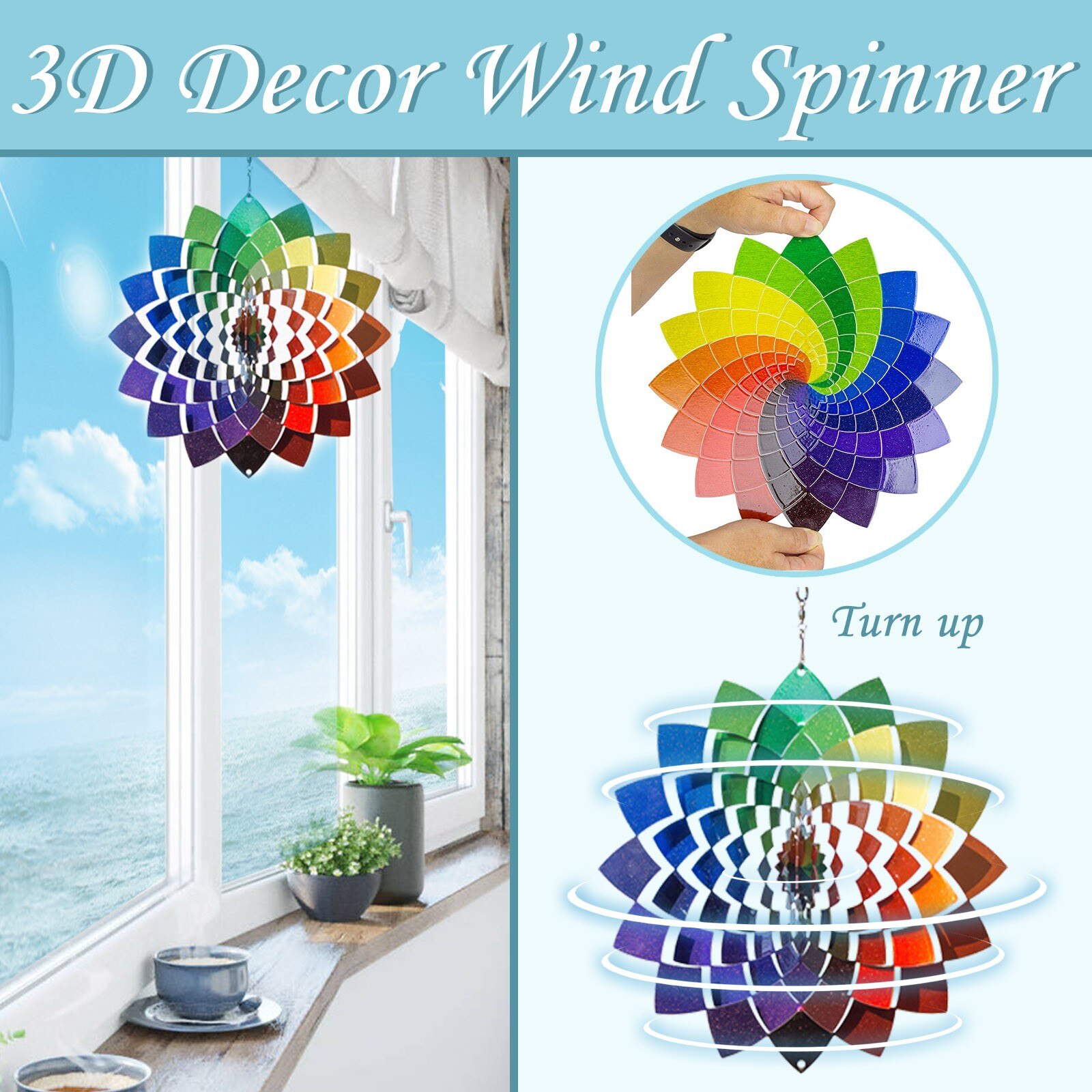 40#Stainless Steel Wind Spinner- 3D Indoor Outdoor Garden Home Decor Decoration Wind Chimes Metal Windchimes