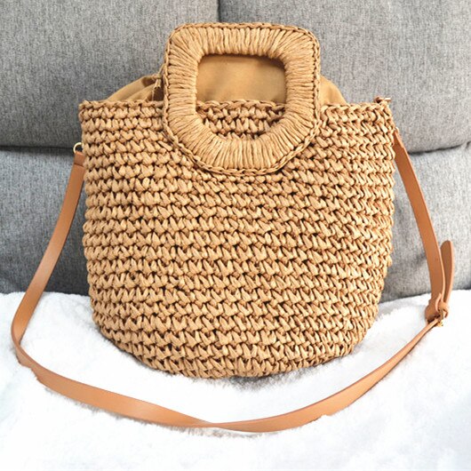 Neue beliebte frauen stroh tasche papier schultern hand-woven tasche kunst und hobby karte woven tasche strand tasche: brown