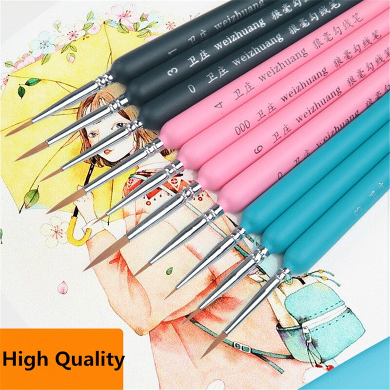 EZONE 2PCS Paint Brush Fine Hand Painted Hook Line Pen Dedicated for Fine Art Students Watercoolor Oil Painting School Supply